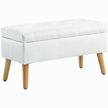 Storage Bench with Upholstered Seat, Ottoman with Lid, Bed Bench with Velvet Look, for Hallway Bedroom Living Room, Rubberwood 80 x 35 x 40 cm White