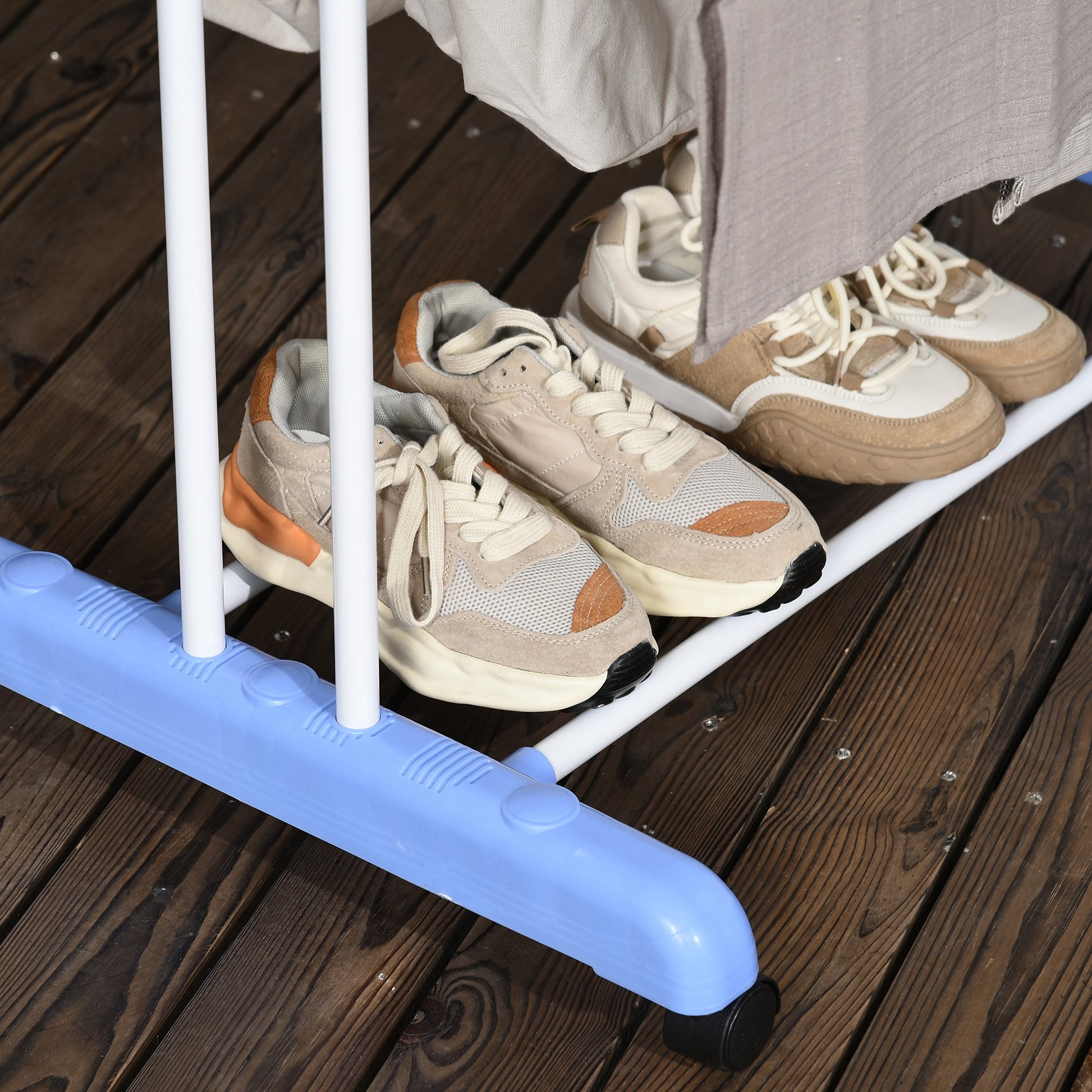 Clothes Rack Tower Clothes Stand with Wheels with 4 Levels Stand Dryer Extendable Clothes Tower for Indoor and Outdoor Steel Blue 73 x 45.5 x 177cm