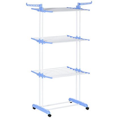 Clothes Rack Tower Clothes Stand with Wheels with 4 Levels Stand Dryer Extendable Clothes Tower for Indoor and Outdoor Steel Blue 73 x 45.5 x 177cm