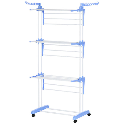 Clothes Rack Tower Clothes Stand with Wheels with 4 Levels Stand Dryer Extendable Clothes Tower for Indoor and Outdoor Steel Blue 73 x 45.5 x 177cm