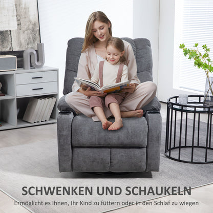 Recliner Chair TV Armchair with Reclining Function, Rocking Function, Swivel TV Chair with Footrest, Pocket Spring and Cup Holder, for Living Room, Dark Gray