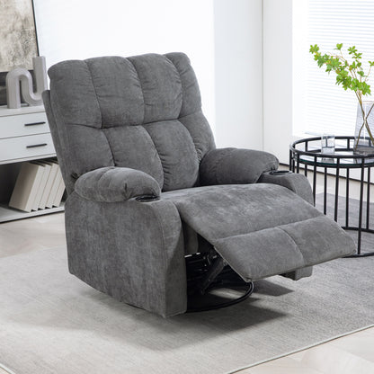 Recliner Chair TV Armchair with Reclining Function, Rocking Function, Swivel TV Chair with Footrest, Pocket Spring and Cup Holder, for Living Room, Dark Gray