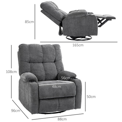 Recliner Chair TV Armchair with Reclining Function, Rocking Function, Swivel TV Chair with Footrest, Pocket Spring and Cup Holder, for Living Room, Dark Gray