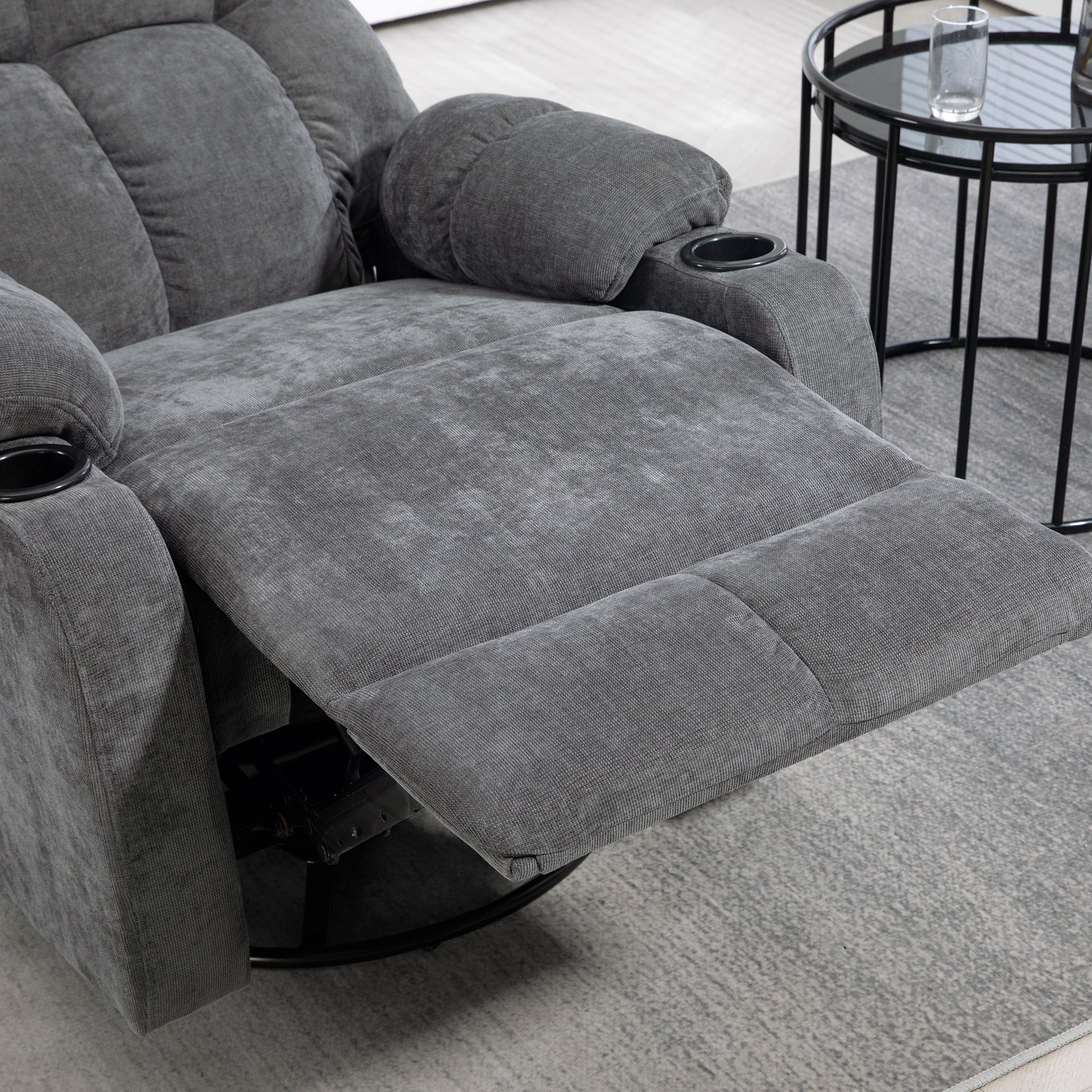 Recliner Chair TV Armchair with Reclining Function, Rocking Function, Swivel TV Chair with Footrest, Pocket Spring and Cup Holder, for Living Room, Dark Gray