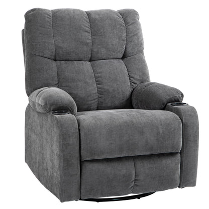 Recliner Chair TV Armchair with Reclining Function, Rocking Function, Swivel TV Chair with Footrest, Pocket Spring and Cup Holder, for Living Room, Dark Gray
