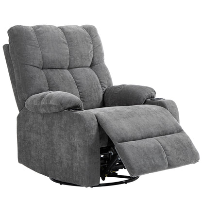 Recliner Chair TV Armchair with Reclining Function, Rocking Function, Swivel TV Chair with Footrest, Pocket Spring and Cup Holder, for Living Room, Dark Gray