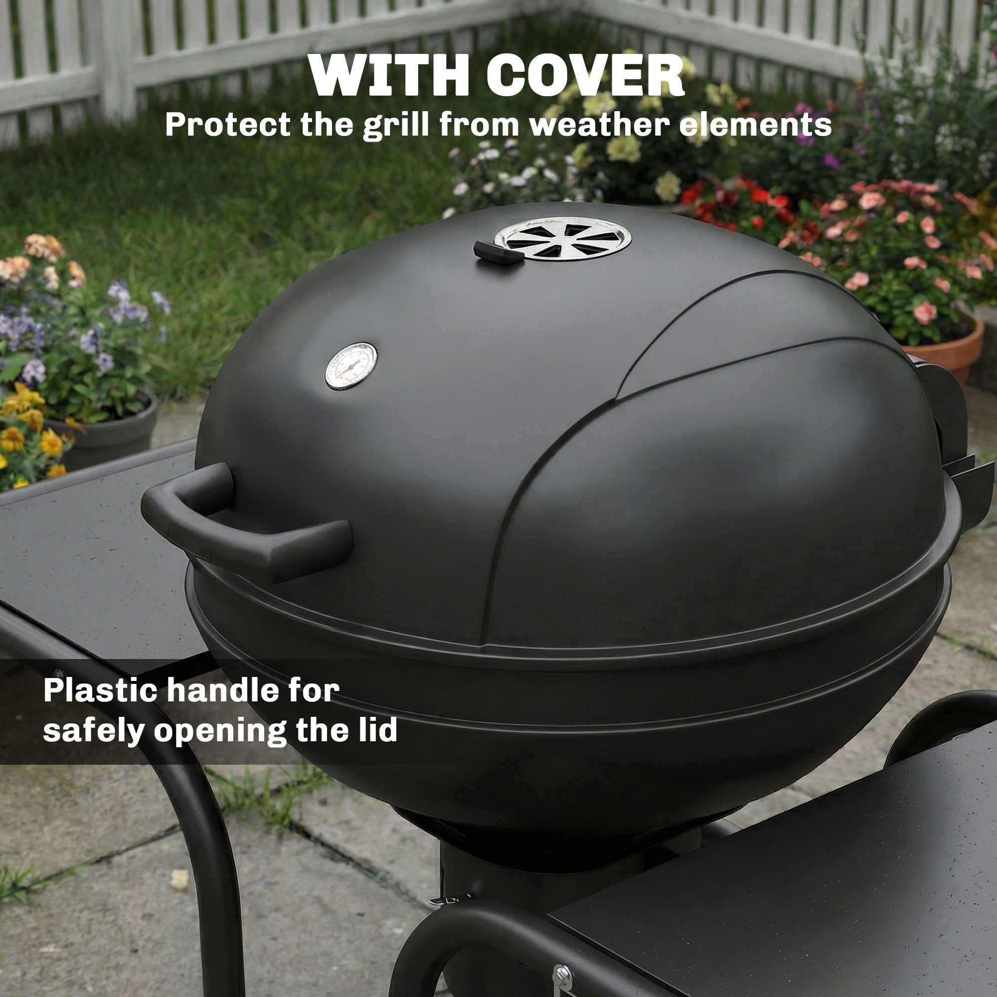 Charcoal Kettle Grill with Side Tables, Lid Thermometer & Wheels — 50.8 x 25.0 x 41.9 in (129 x 63.5 x 106.5 cm)
