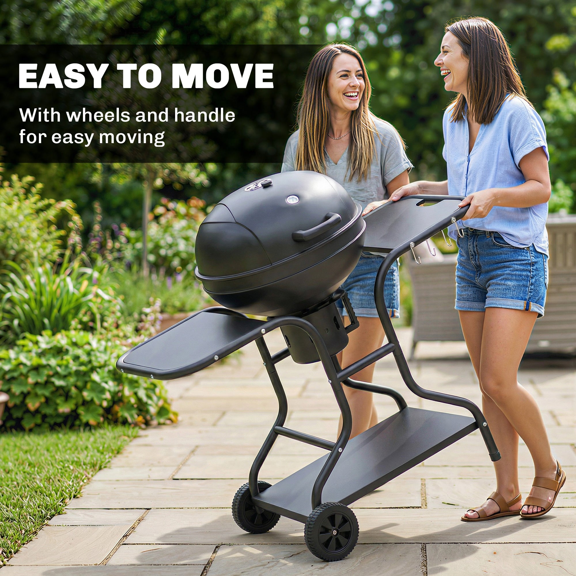Charcoal Kettle Grill with Side Tables, Lid Thermometer & Wheels — 50.8 x 25.0 x 41.9 in (129 x 63.5 x 106.5 cm)