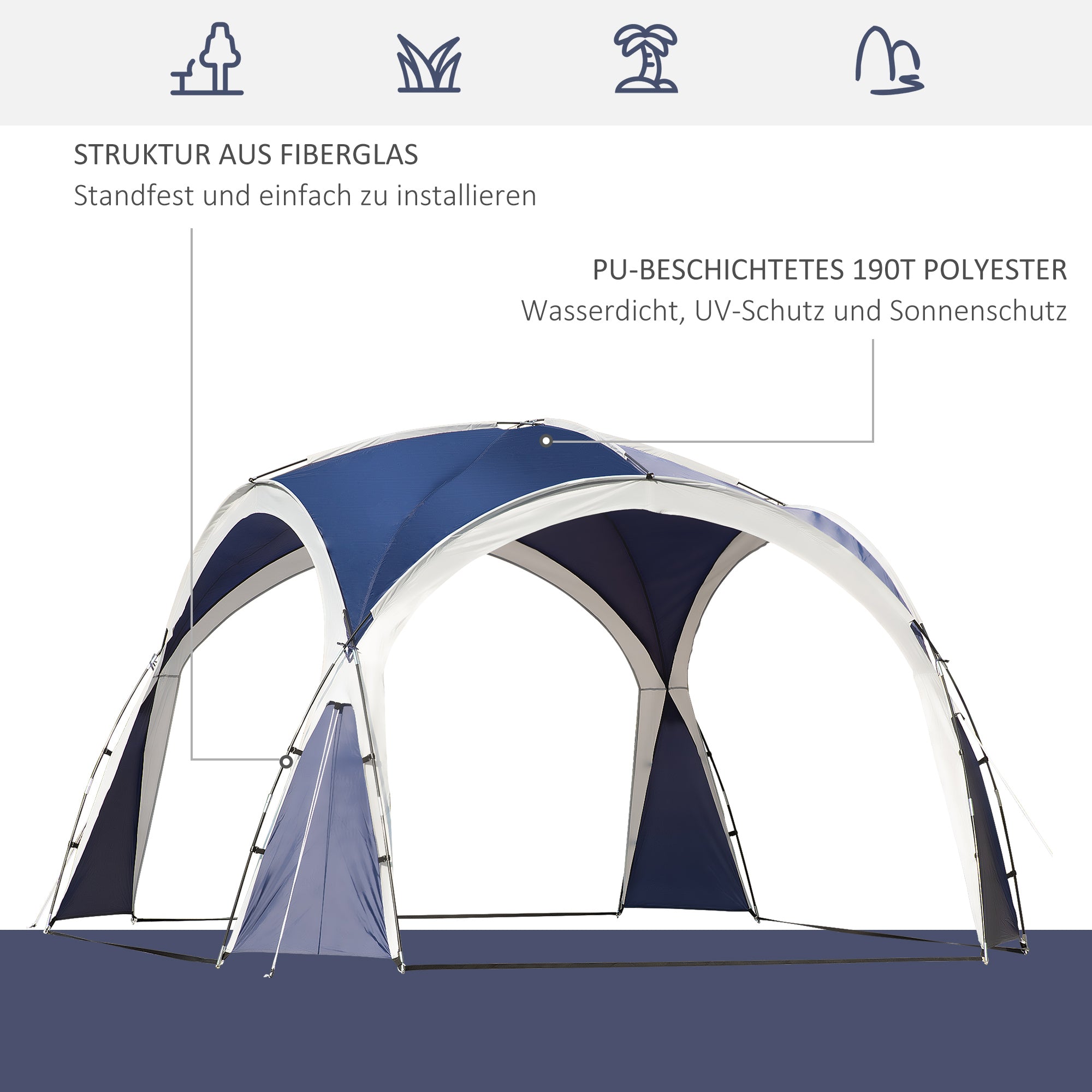 Event Shelter 3.5 x 3.5m Pavilion with Hook Door, Rain Protection with Sturdy Steel Poles, Garden Gazebo with UV Protection, Sunshade for Camping, Garden Festivals Blue