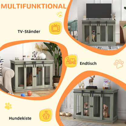 Dog Cage Furniture with Two-Room Option, 2 Doors Modern Metal Dog Box for Indoor Home, Doghouse for Large Dogs up to 30 kg, Doghouse 120 x 60 x 88.5 cm Gray