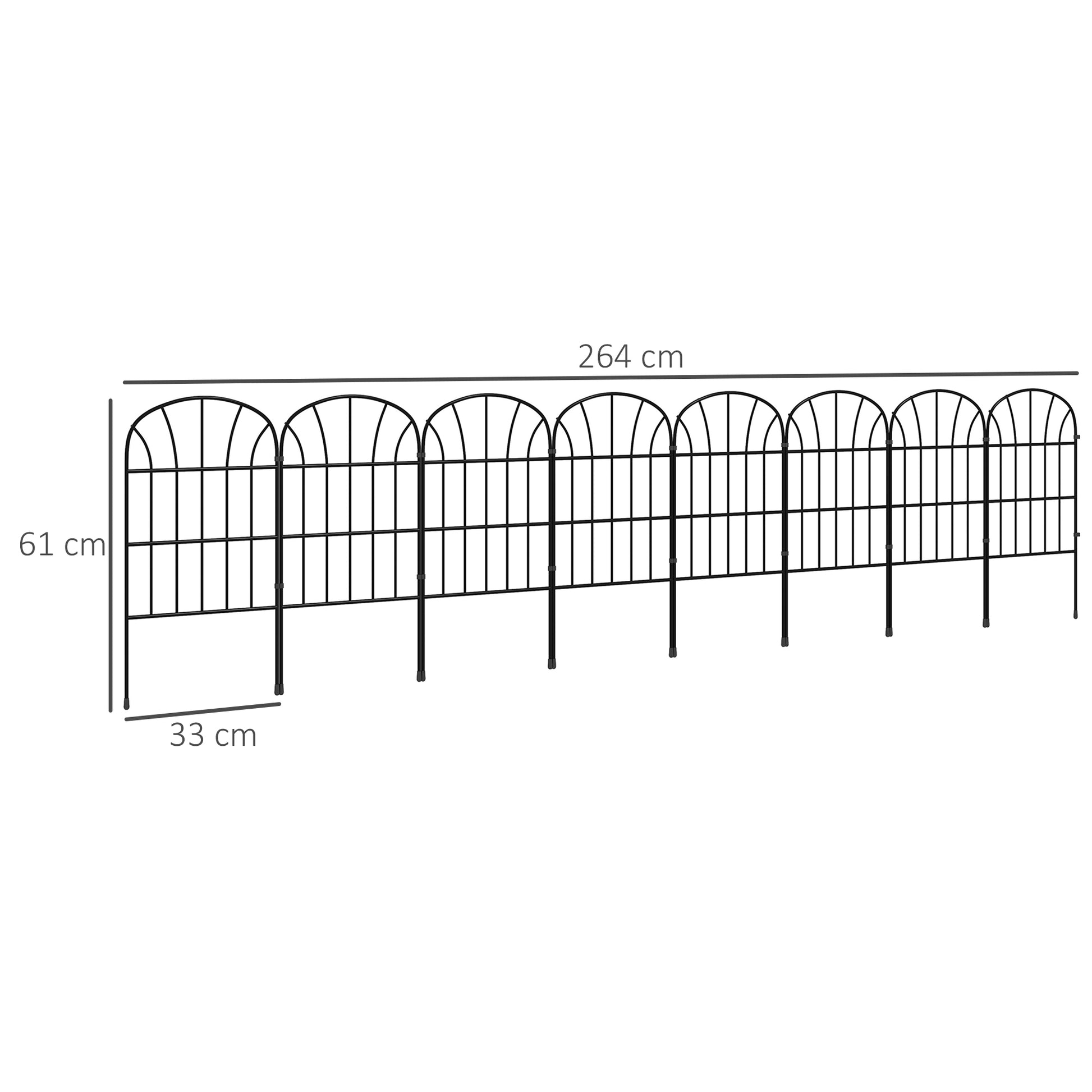 Set of 8 decorative garden fences, black metal borders with ornaments - 264 x 61 cm black
