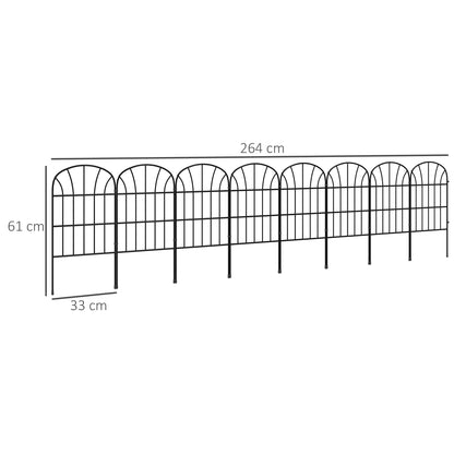 Set of 8 decorative garden fences, black metal borders with ornaments - 264 x 61 cm black