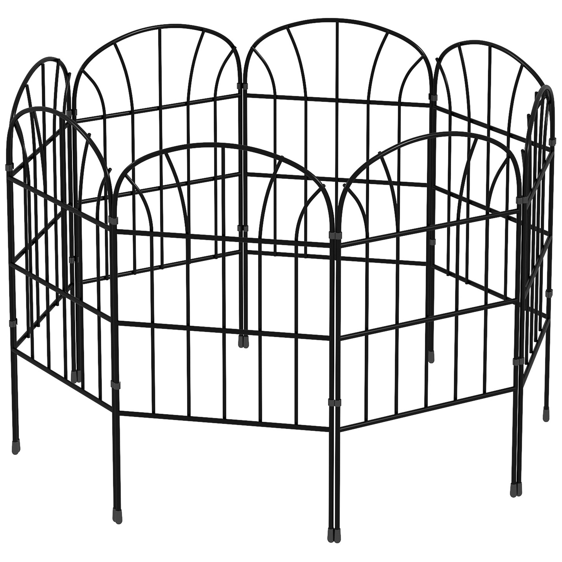 Set of 8 decorative garden fences, black metal borders with ornaments - 264 x 61 cm black