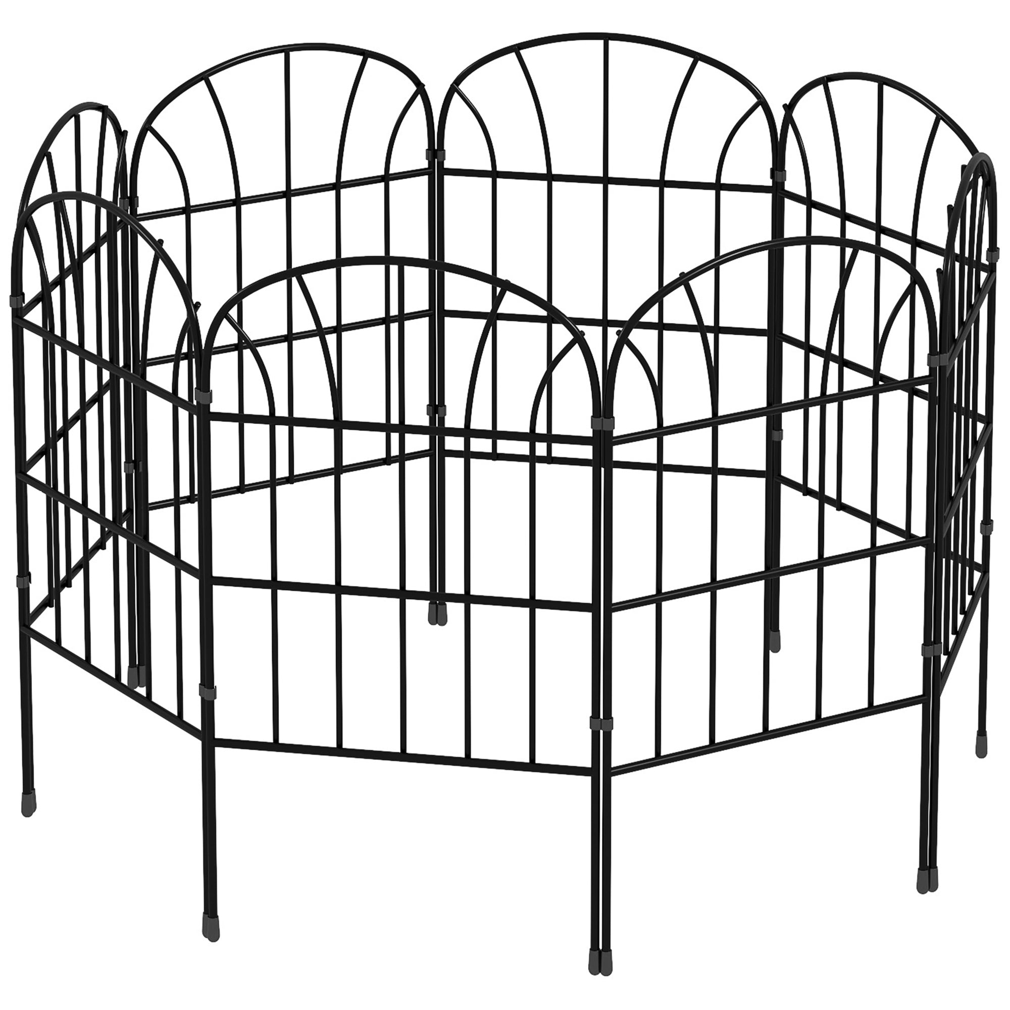 Set of 8 decorative garden fences, black metal borders with ornaments - 264 x 61 cm black