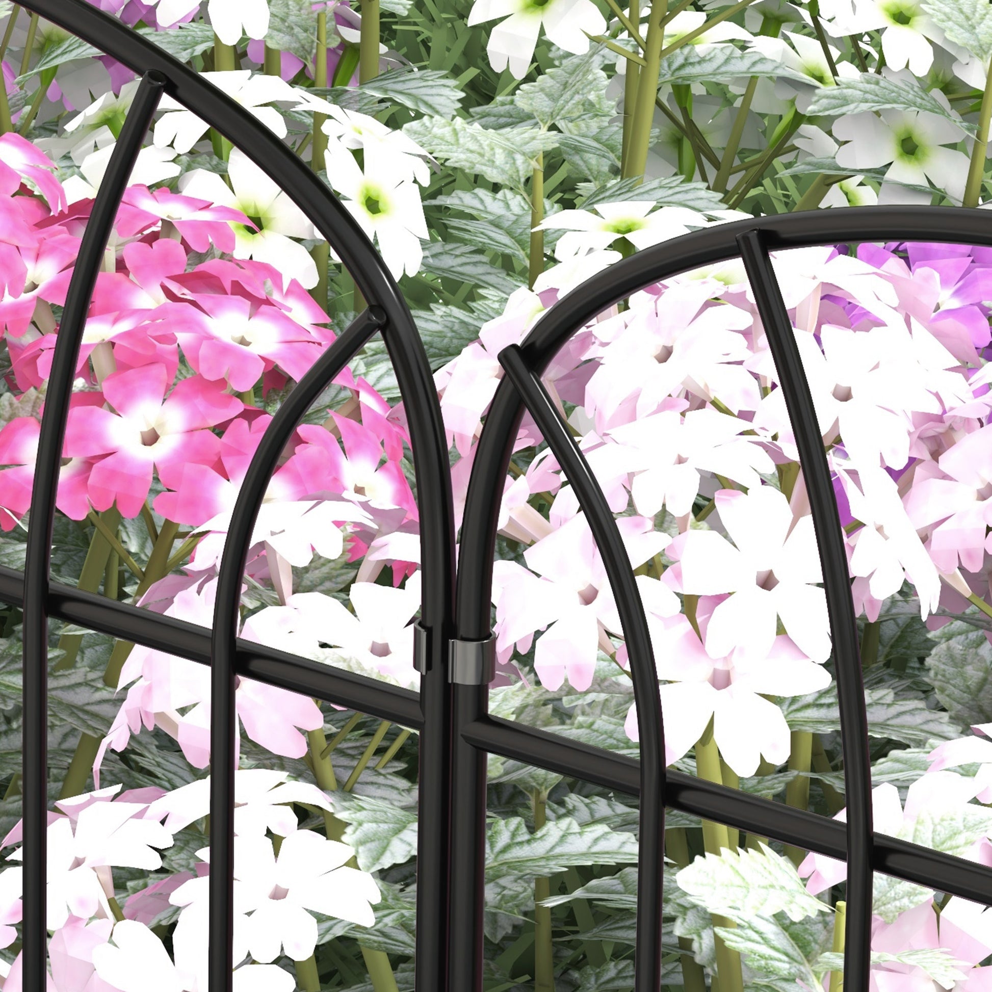 Set of 8 decorative garden fences, black metal borders with ornaments - 264 x 61 cm black