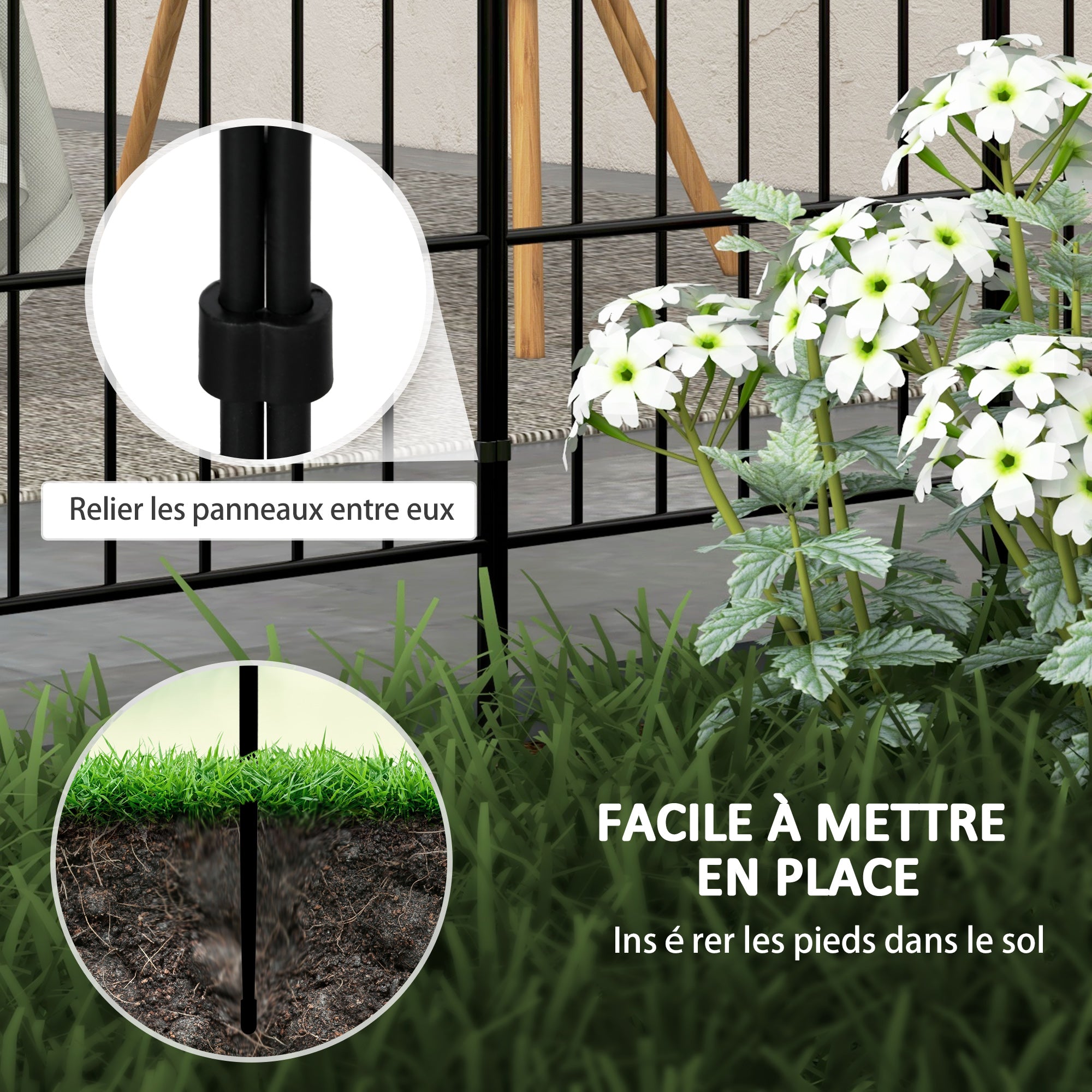 Set of 8 decorative garden fences, black metal borders with ornaments - 264 x 61 cm black