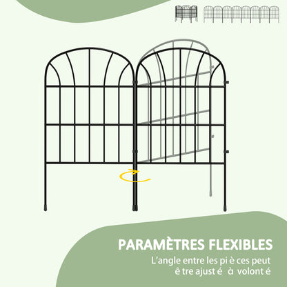 Set of 8 decorative garden fences, black metal borders with ornaments - 264 x 61 cm black