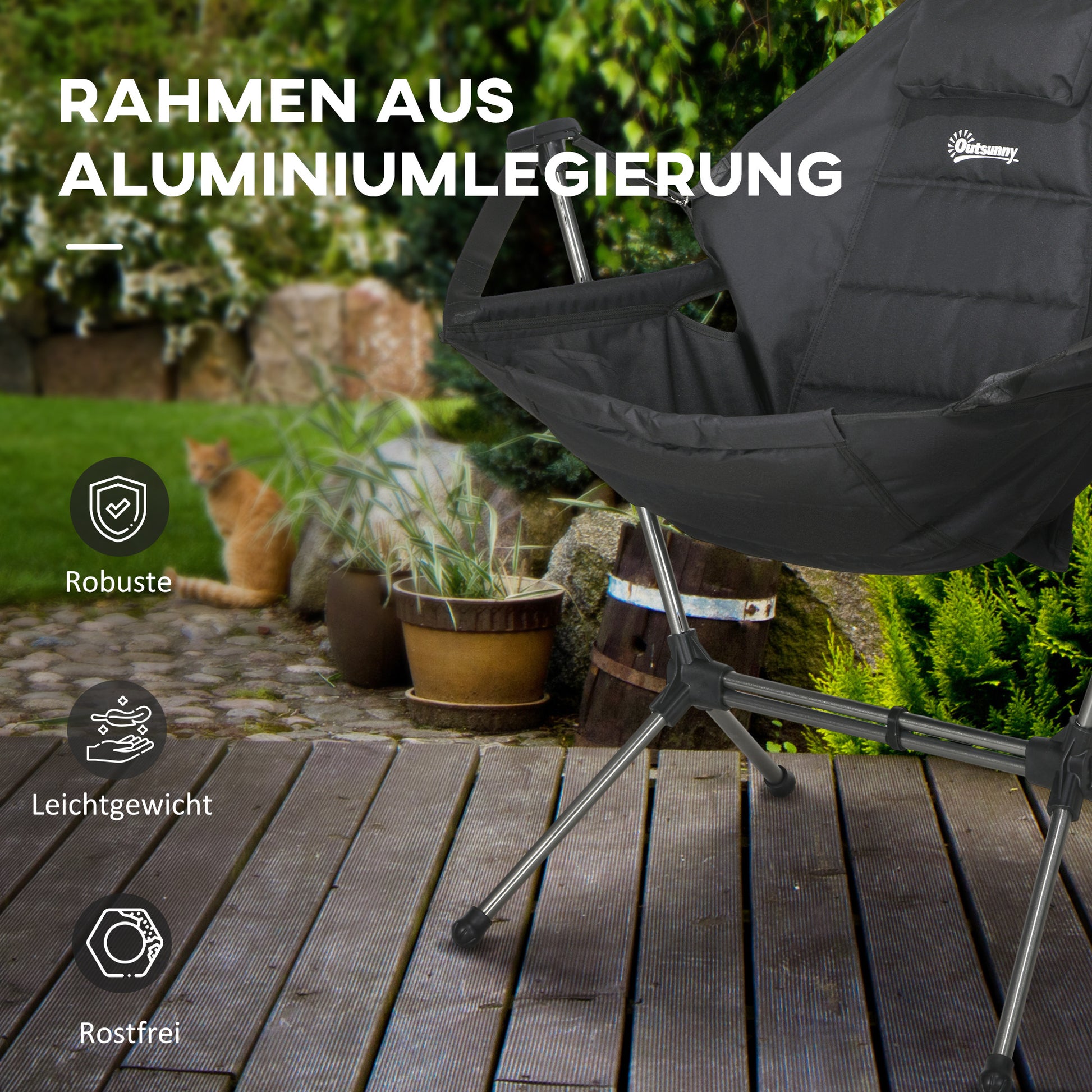 Hammock Camping Chair Foldable Garden Armchair Director's Chair Folding Chair with Bag up to 120kg Load Capacity, Oxford, Black