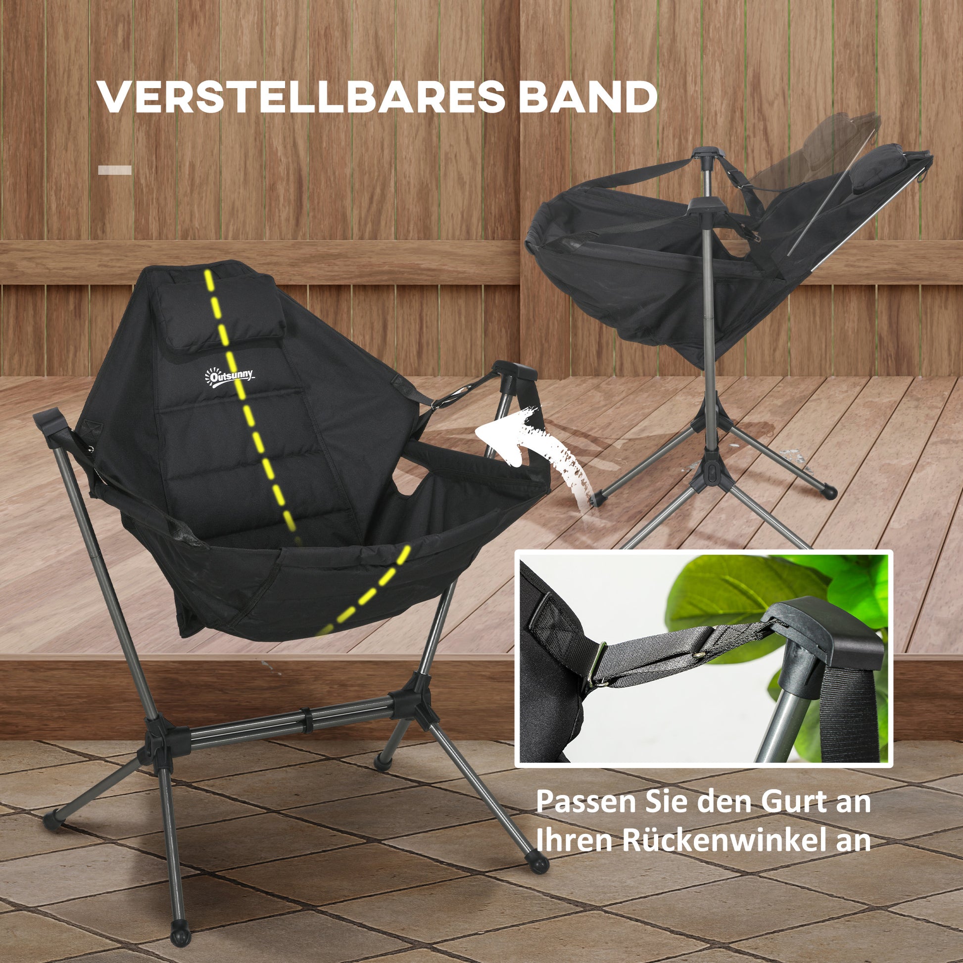 Hammock Camping Chair Foldable Garden Armchair Director's Chair Folding Chair with Bag up to 120kg Load Capacity, Oxford, Black