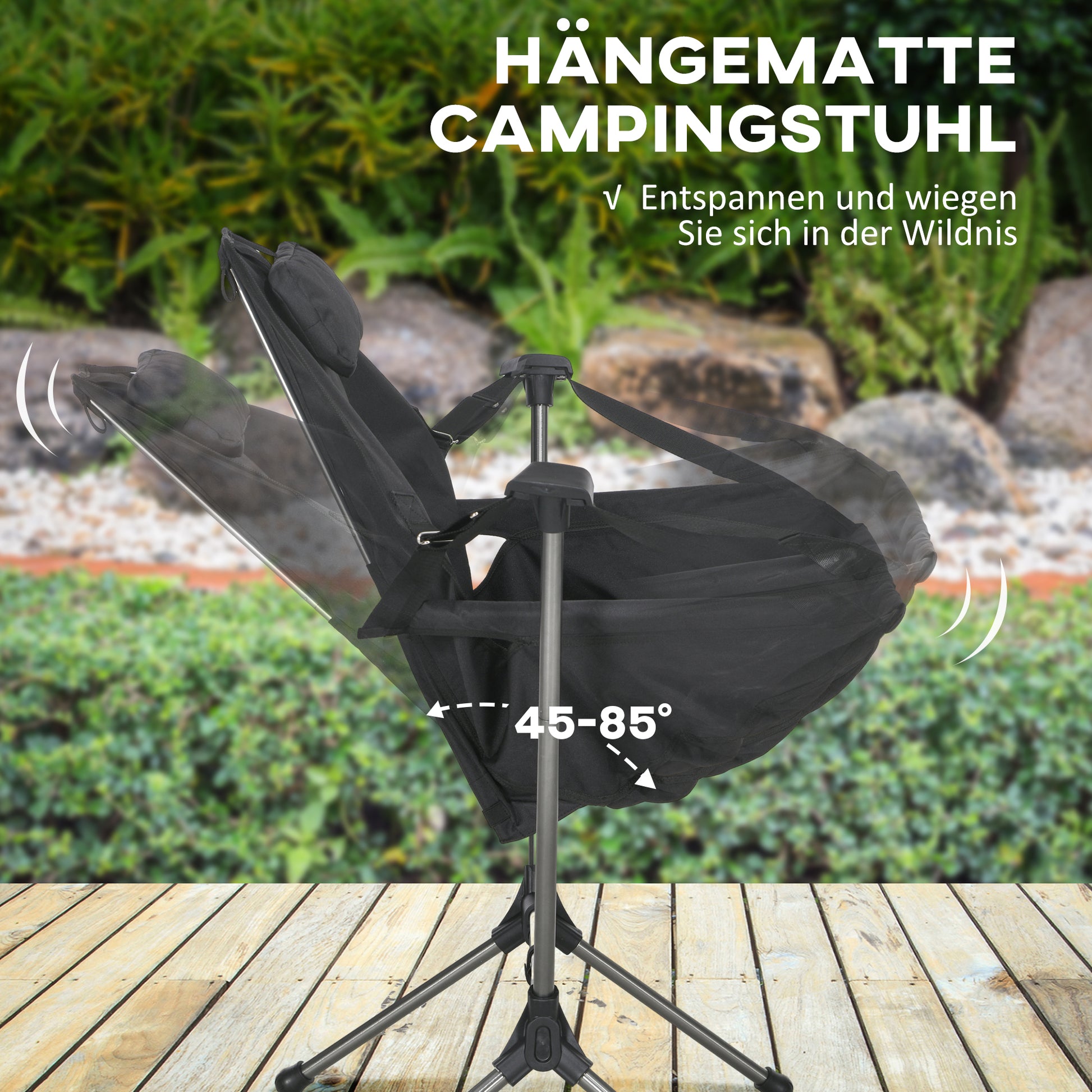 Hammock Camping Chair Foldable Garden Armchair Director's Chair Folding Chair with Bag up to 120kg Load Capacity, Oxford, Black