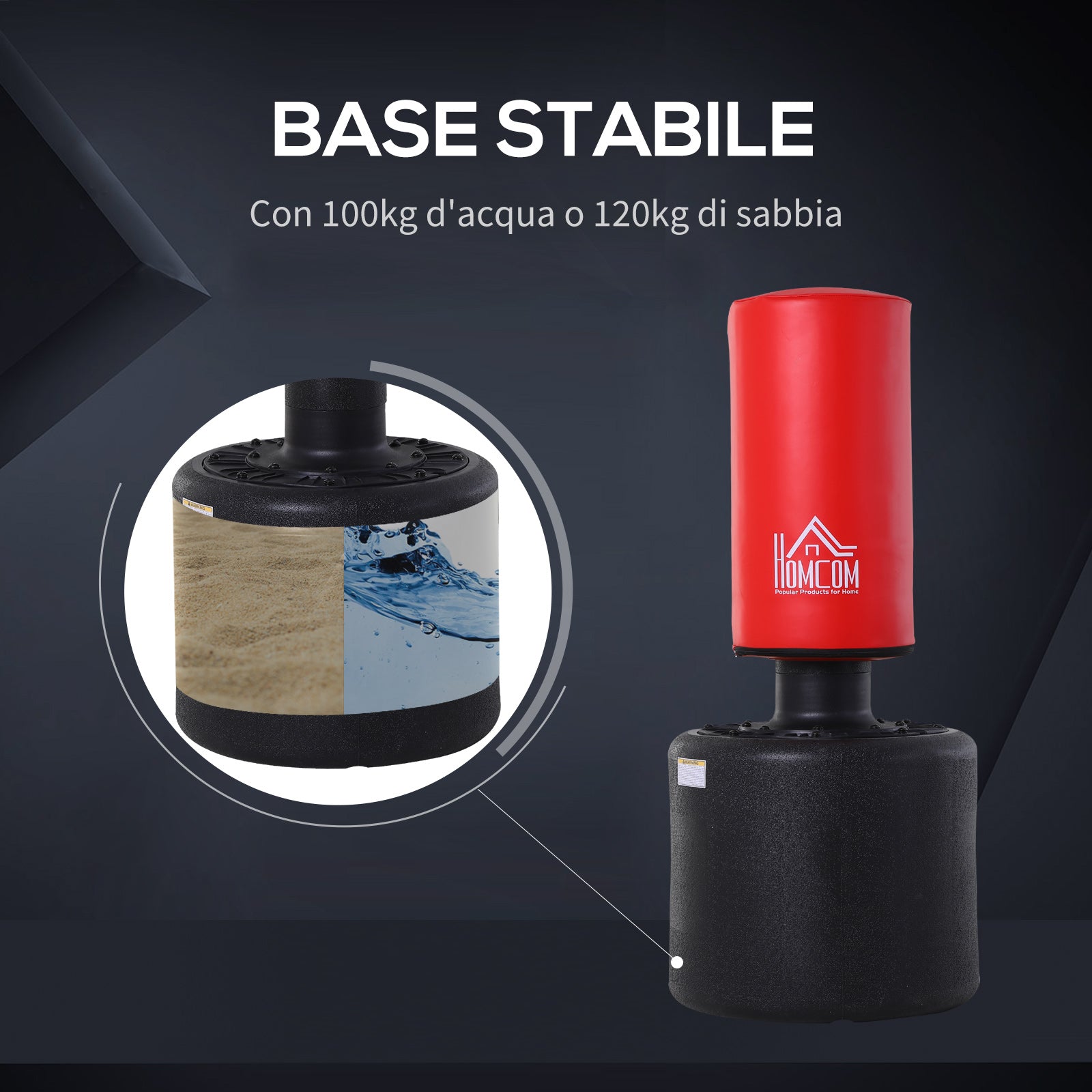 Heavy Duty Freestanding Boxing Bag with Adjustable Height (145-172cm), Boxing Bag Base to Fill with Water (100kg) Sand (120kg)