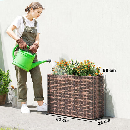Raised Planter with Adjustable Feet for Terrace & Balcony — PE Rattan, Freestanding Steel Frame with Removable Liner, Brown