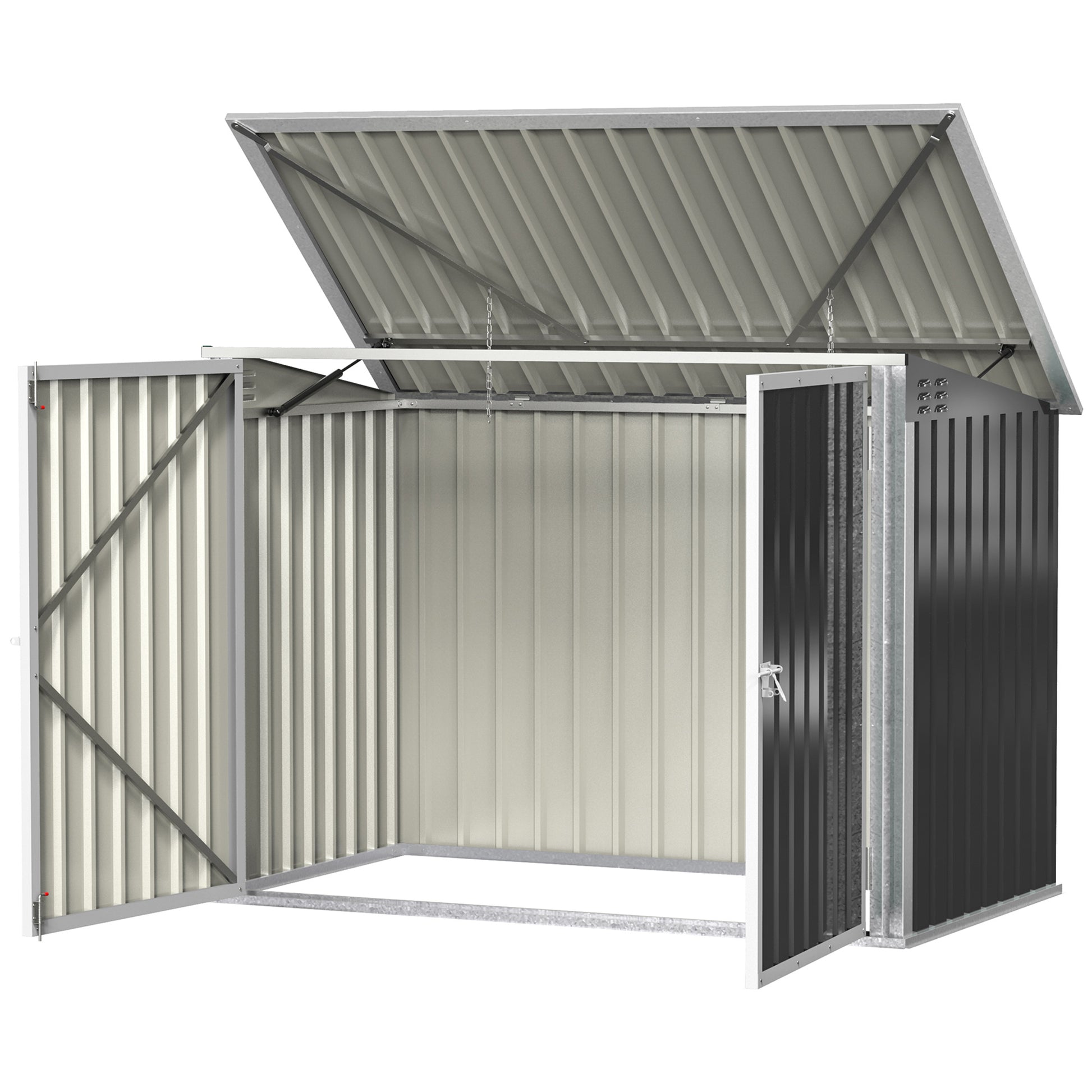 Trash Can Box Trash Bin Storer Lockable Equipment Box for 2 Trash Cans Steel 178.5 x 104.5 x 128.5/113 cm Black