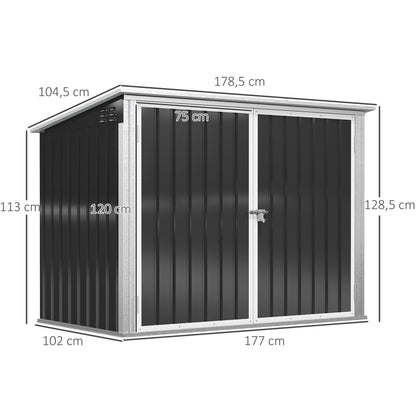 Trash Can Box Trash Bin Storer Lockable Equipment Box for 2 Trash Cans Steel 178.5 x 104.5 x 128.5/113 cm Black