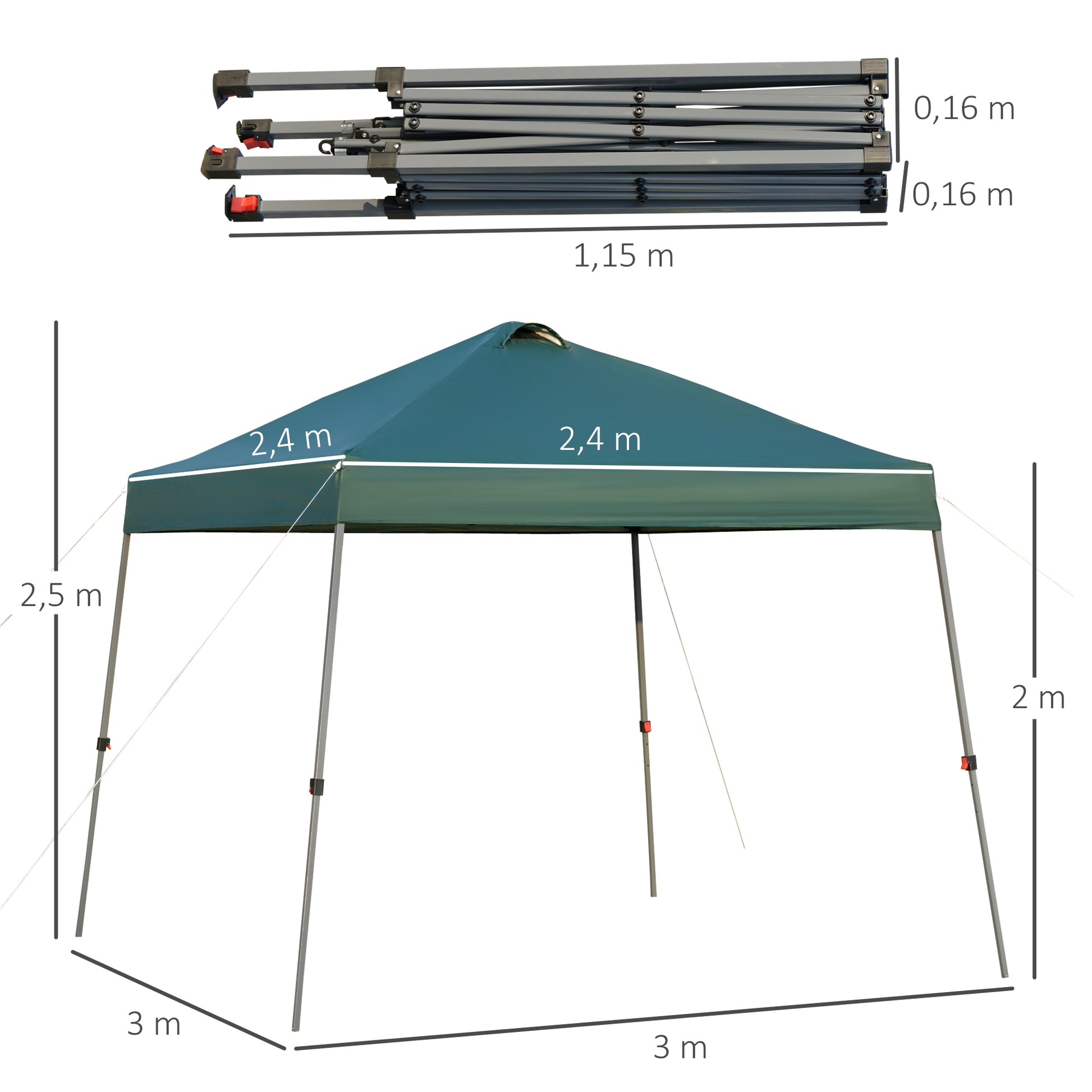 3x3m Foldable Gazebo Garden Canopy with Wheeled Transport Bag Waterproof and Steel Frame Outdoor Gazebo for Parties Camping Green