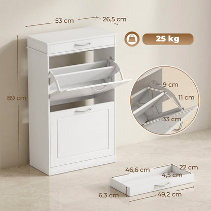 Shoe Cabinet for 8 Pairs — Slim Entryway Cabinet with Drawer, 2 Flip Doors & Adjustable Shelf, 53 x 26.5 x 89 cm (20.9 x 10.4 x 35.0 in), White