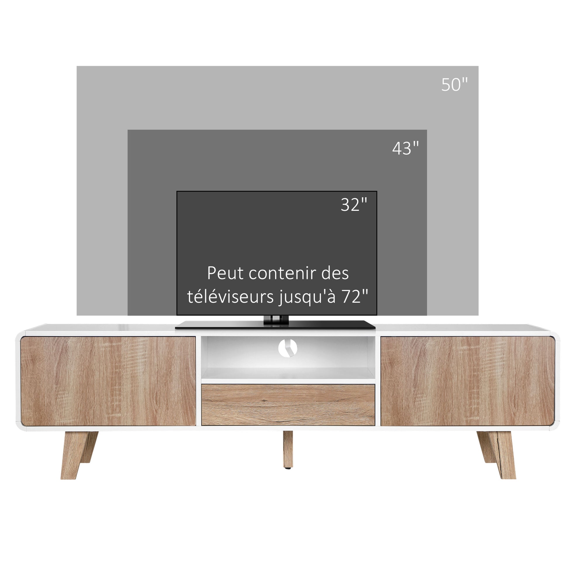 Low TV Stand Scandinavian Style 2 Doors Compartment Drawer MDF White Light Oak