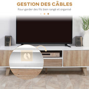 Low TV Stand Scandinavian Style 2 Doors Compartment Drawer MDF White Light Oak
