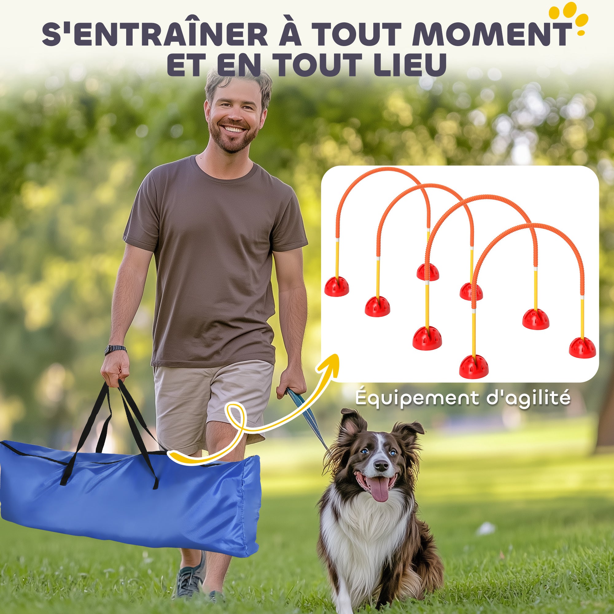 Dog Agility Equipment Kit, Dog Agility Kit with 4 Adjustable Width Doors, Carry Bag, Easy Assembly, Portable Dog Agility, Yellow and Orange