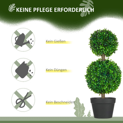 2-Pack Large Artificial Boxwood Tree 60 cm, UV Resistant Fake Plant, Plastic Artificial Plants in Pot, Artificial Tree, Fake Plant Looks Real for Living Room Bedroom Office Garden Decor Gift