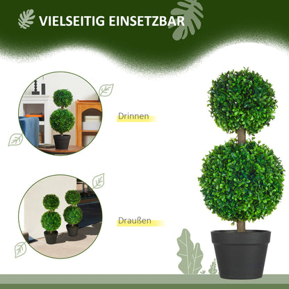 2-Pack Large Artificial Boxwood Tree 60 cm, UV Resistant Fake Plant, Plastic Artificial Plants in Pot, Artificial Tree, Fake Plant Looks Real for Living Room Bedroom Office Garden Decor Gift