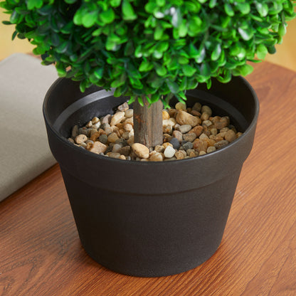 2-Pack Large Artificial Boxwood Tree 60 cm, UV Resistant Fake Plant, Plastic Artificial Plants in Pot, Artificial Tree, Fake Plant Looks Real for Living Room Bedroom Office Garden Decor Gift