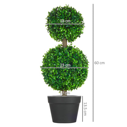 2-Pack Large Artificial Boxwood Tree 60 cm, UV Resistant Fake Plant, Plastic Artificial Plants in Pot, Artificial Tree, Fake Plant Looks Real for Living Room Bedroom Office Garden Decor Gift
