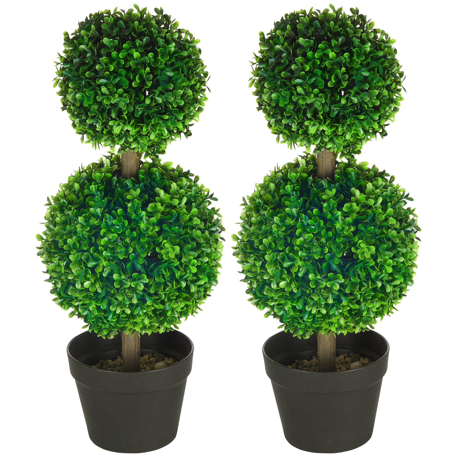 2-Pack Large Artificial Boxwood Tree 60 cm, UV Resistant Fake Plant, Plastic Artificial Plants in Pot, Artificial Tree, Fake Plant Looks Real for Living Room Bedroom Office Garden Decor Gift