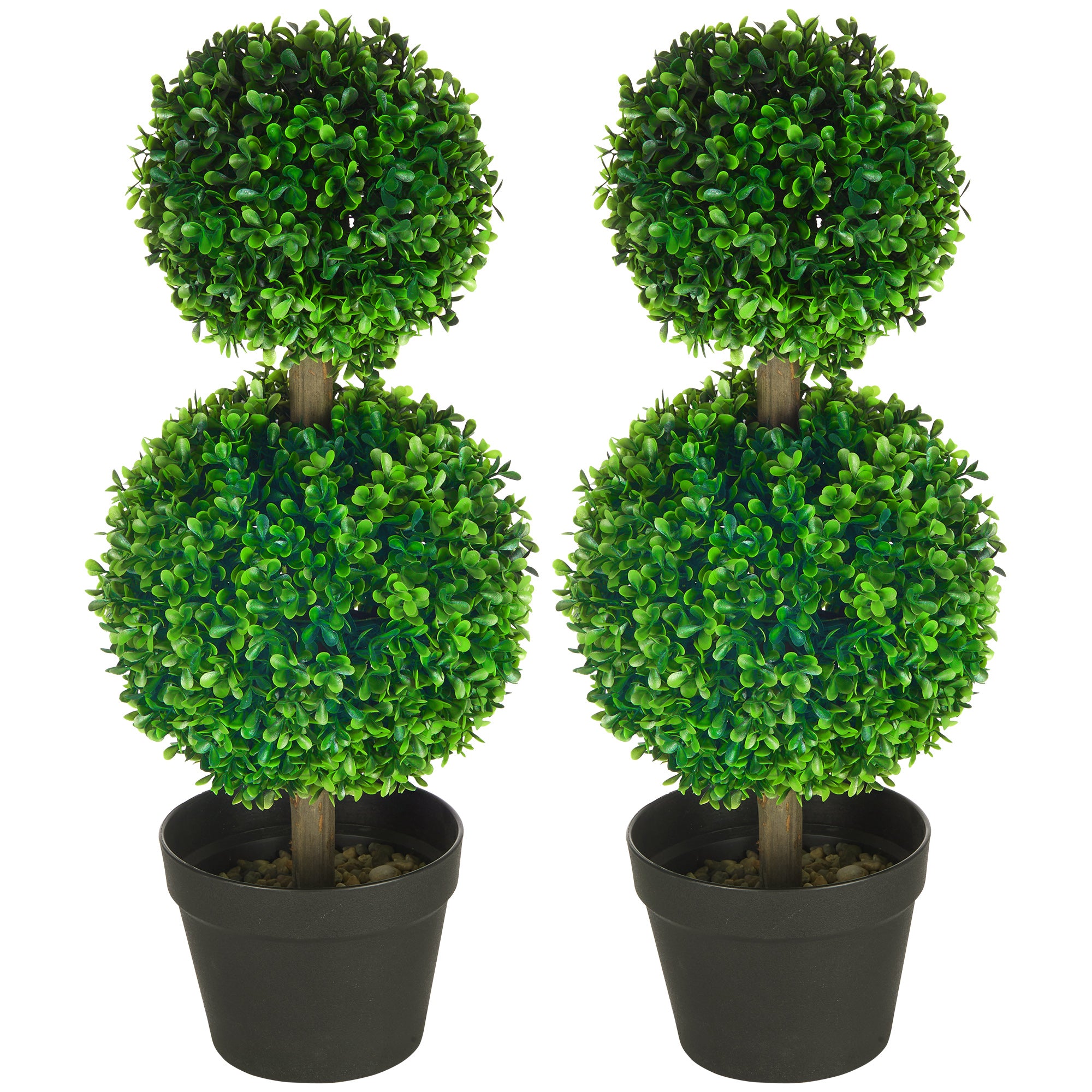 2-Pack Large Artificial Boxwood Tree 60 cm, UV Resistant Fake Plant, Plastic Artificial Plants in Pot, Artificial Tree, Fake Plant Looks Real for Living Room Bedroom Office Garden Decor Gift