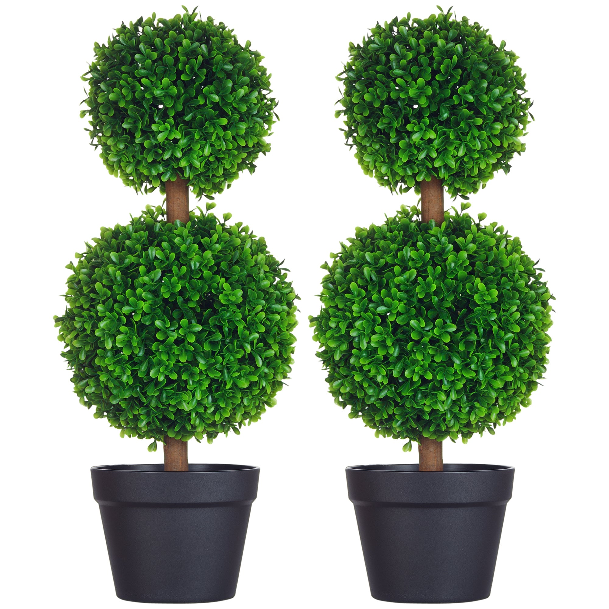 2-Pack Large Artificial Boxwood Tree 60 cm, UV Resistant Fake Plant, Plastic Artificial Plants in Pot, Artificial Tree, Fake Plant Looks Real for Living Room Bedroom Office Garden Decor Gift