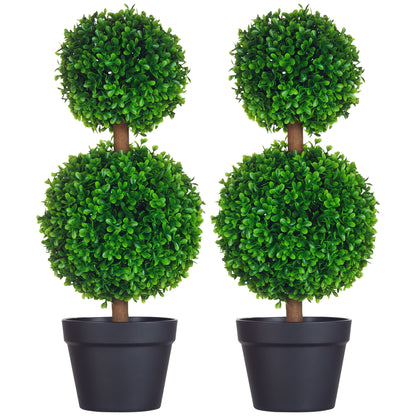 2-Pack Large Artificial Boxwood Tree 60 cm, UV Resistant Fake Plant, Plastic Artificial Plants in Pot, Artificial Tree, Fake Plant Looks Real for Living Room Bedroom Office Garden Decor Gift