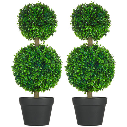 2-Pack Large Artificial Boxwood Tree 60 cm, UV Resistant Fake Plant, Plastic Artificial Plants in Pot, Artificial Tree, Fake Plant Looks Real for Living Room Bedroom Office Garden Decor Gift