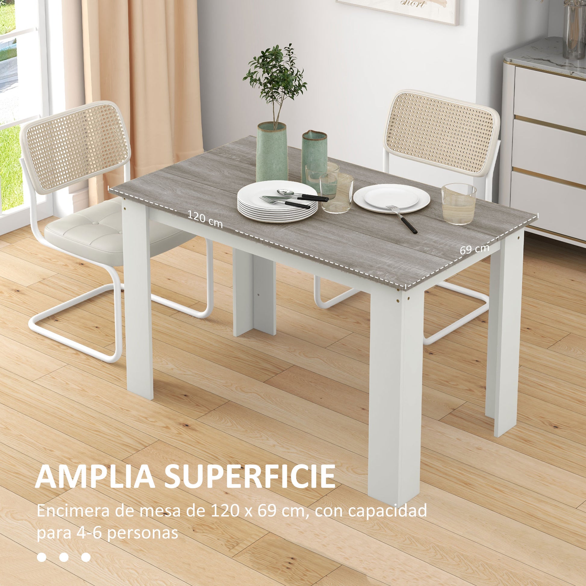 Dining Table for 4-6 People Rectangular Kitchen Table Modern Style Load 50 kg 120x69x75 cm Gray and White