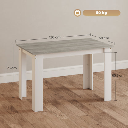 Dining Table for 4-6 People Rectangular Kitchen Table Modern Style Load 50 kg 120x69x75 cm Gray and White