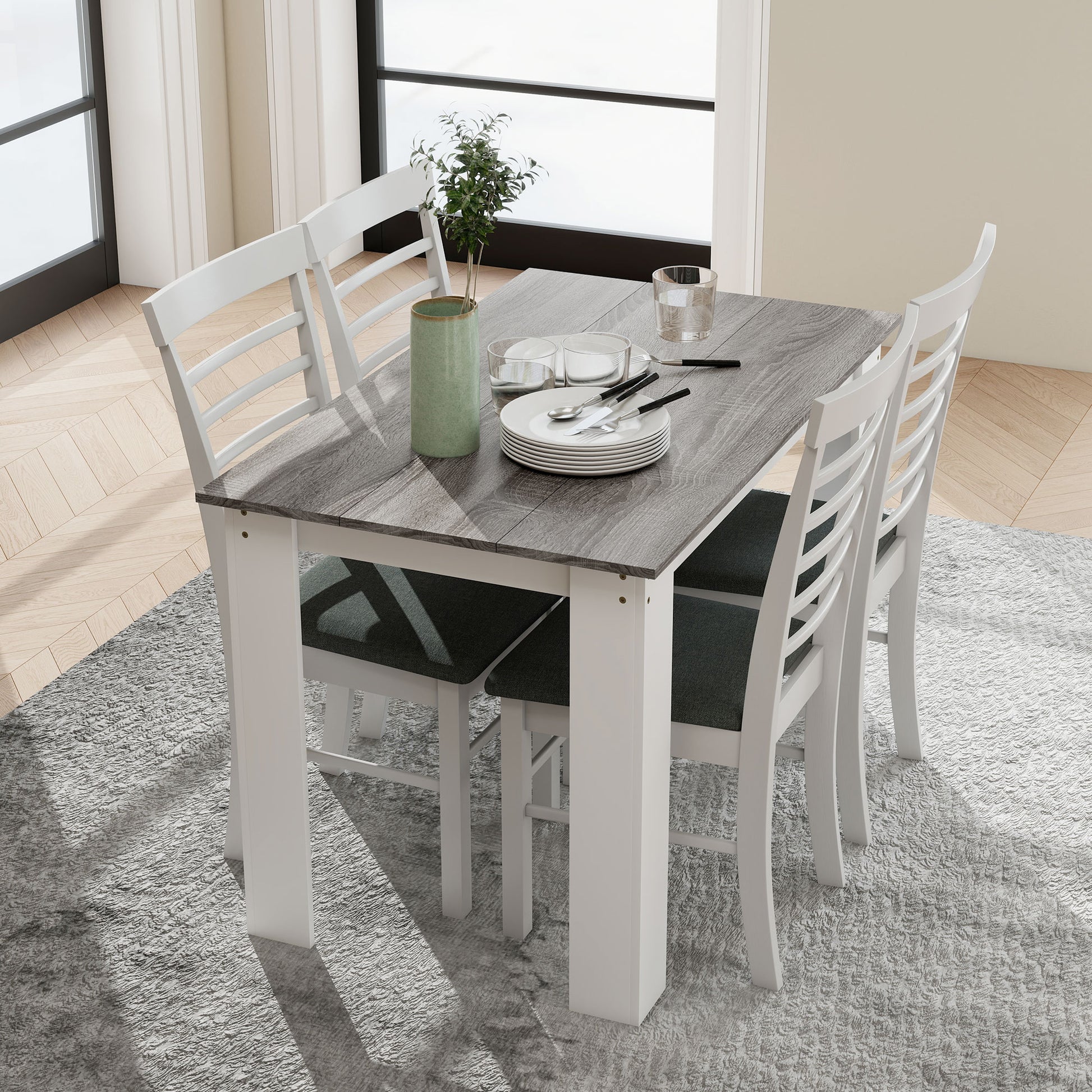 Dining Table for 4-6 People Rectangular Kitchen Table Modern Style Load 50 kg 120x69x75 cm Gray and White