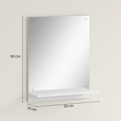 Wall Mirror with Shelf, 19.7 x 23.6 in (50 x 60 cm) — Modern Bathroom & Entryway Mirror, White