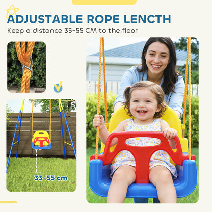 3-in-1 Adjustable Baby Swing with Backrest & Safety Harness — Fits Ages 9 Months–8 Years, Indoor & Outdoor, Blue