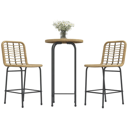 Garden Bar Set Bistro Garden Set 3 Pieces 1 Round High Table Bohemian Design + 2 Round Stools with Metal Footrest for 2 People Natural Black