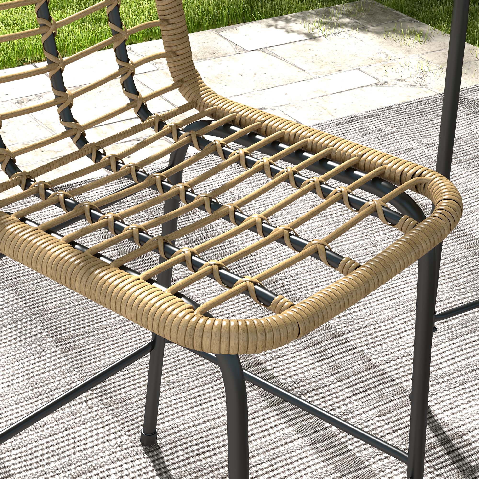Garden Bar Set Bistro Garden Set 3 Pieces 1 Round High Table Bohemian Design + 2 Round Stools with Metal Footrest for 2 People Natural Black