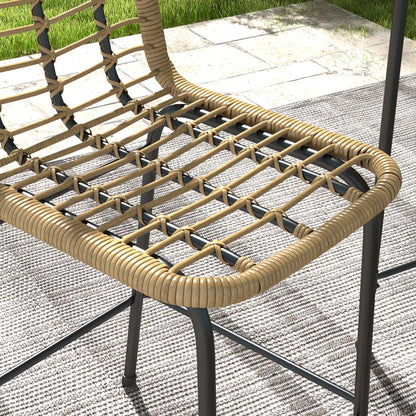 Garden Bar Set Bistro Garden Set 3 Pieces 1 Round High Table Bohemian Design + 2 Round Stools with Metal Footrest for 2 People Natural Black